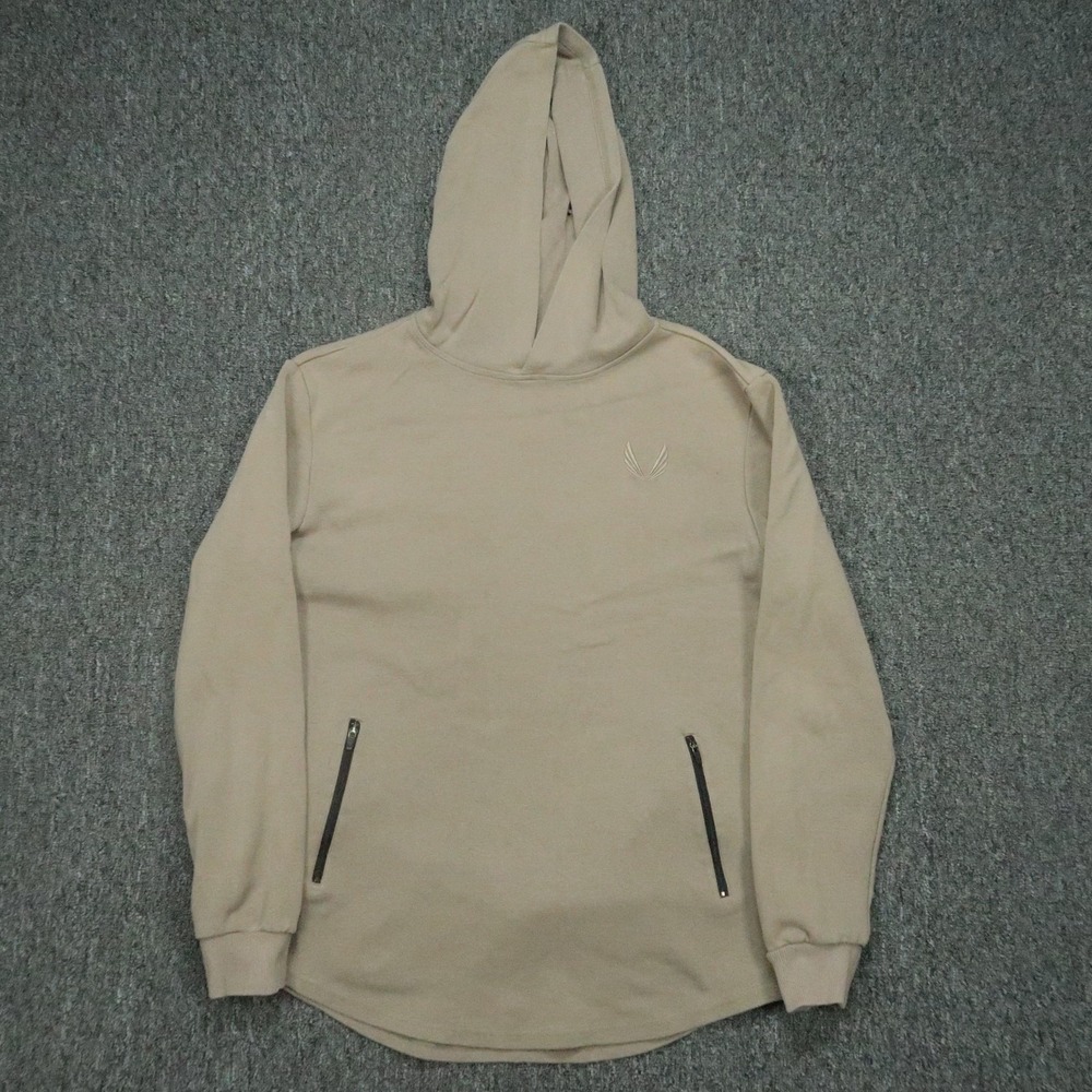 ASRV Hoodie Mens Medium Tan Brown Pullover Zip Pockets Scalloped Hem Aesthetic